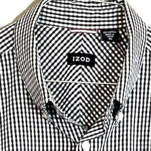 Izod Men's Short Sleeve Button Down Shirt Blue White Gingham Check Size XL